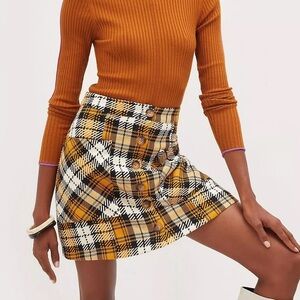 Anthropologie Maeve NWT Plaid Mini Skirt Yellow Black Front Pockets 6 Petite